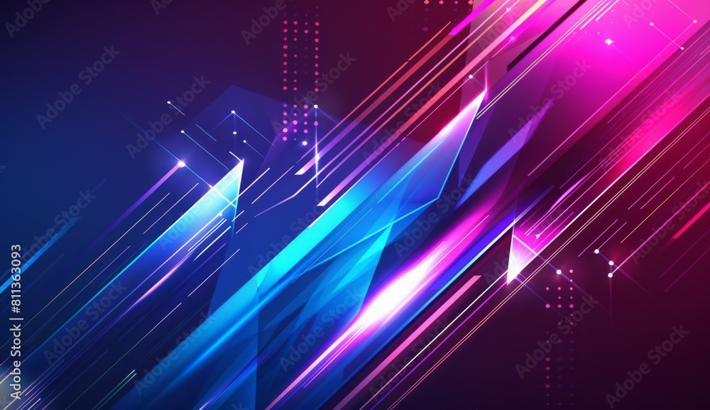 Poster abstract arrow shapes with light effects in the styles of blue and purple colors on a dark backgroun