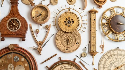 Astrolabes, astronomical instruments, white background, 16:9