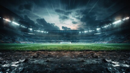 The Illuminated Empty Soccer Stadium