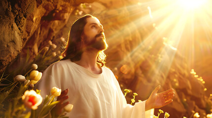 Fototapeta premium Resurrection of Jesus, Jesus comes out of the Holy Sepulcher