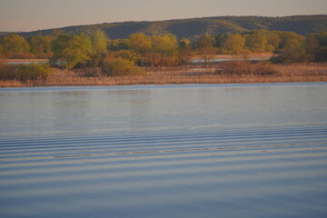 Landscape of the Volga River at sunset