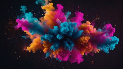 Abstract Neon Blast, Explosion of Multicolored Smoke and Ink in Psychedelic Light