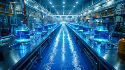 Fototapeta premium Industrial interior of a modern factory. Conveyor belt with equipment