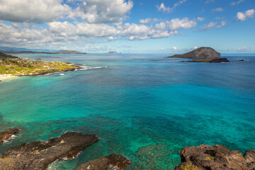 Beautiful View from Makapu Lookout with Makapuu Beach, Kohikaipu Island and Mnana Island, being both of the islands Seabird Sanctuaries