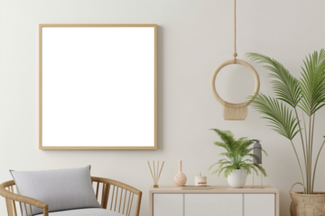 Modern Interior with Transparent Background Frame and Tropical Decor