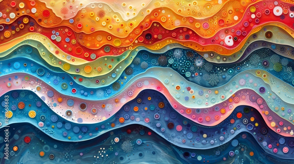 Aufkleber a colorful painting of waves and bubbles with buttons on them, ai