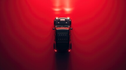 Top view of a black car on a red background. 3d rendering