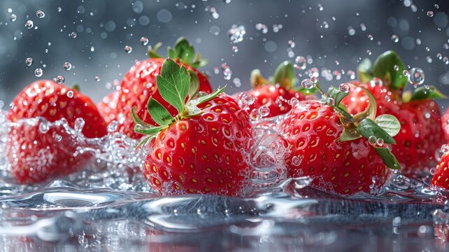 Fresh Strawberries Fruit Water Splash
