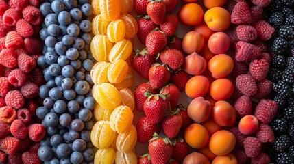 A close up of a bunch of different fruits and berries, AI