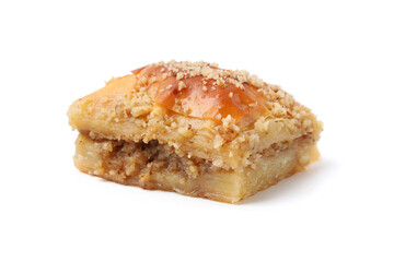Eastern sweets. Piece of tasty baklava isolated on white
