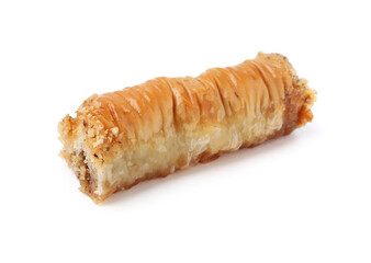 Eastern sweets. Piece of tasty baklava isolated on white