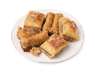 Eastern sweets. Pieces of tasty baklava isolated on white