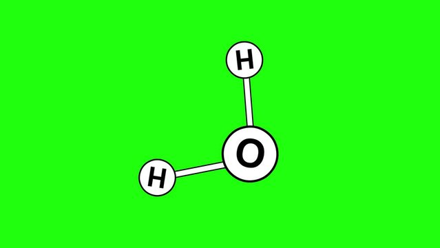 video drawing animation water h2o chemical molecule rotating, drawn in black and White color. On a green chroma key background