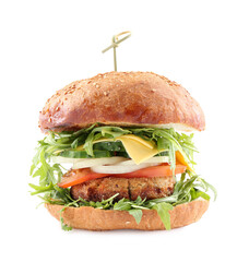 One delicious vegetarian burger isolated on white