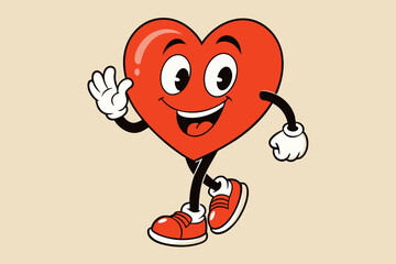 Cartoon heart character dancing vector illustration 