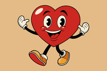 Cartoon heart character dancing vector illustration 