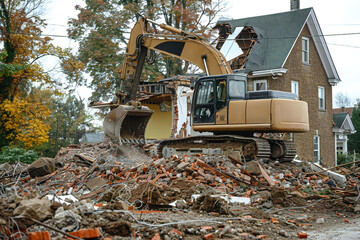 Fototapeta premium Out with the Old: Demolishing an Old House to Make Way for New Construction