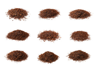 Heaps of rooibos tea isolated on white, set