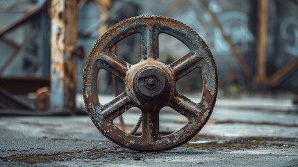 Timeless Strength: A Weathered Pulley Wheel on a Neutral Surface
