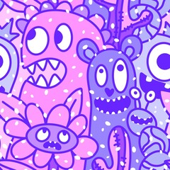 Cartoon doodle Halloween aliens seamless monster pattern for wrapping paper