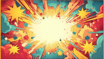 comic book pop art background with a white center and colorful explosion borders