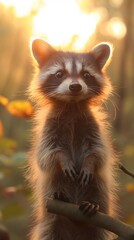 Fototapeta premium cute raccoon in forest, vertical 9:16 ratio background, beautiful nature , Generative Ai