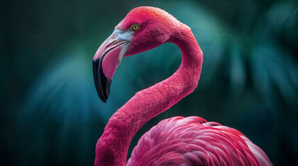 Fototapeta premium Close-Up of a Vibrant Pink Flamingo with Bokeh Background