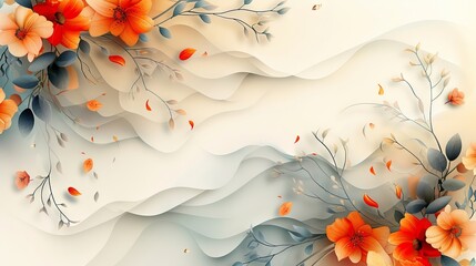 A trendy abstract background with shapes and floral elements in Neutral Tones. Use for social media covers, social stories, wrappers, posters, blogs, wallpapers. Modern illustration.