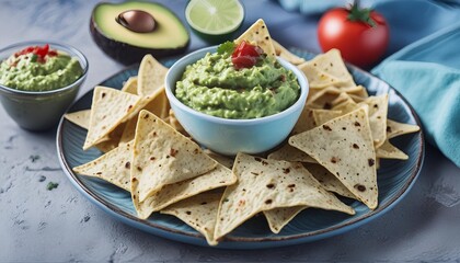crunchy tortilla chips with spicy guacamole and salsa capturing the vibrant flavors of mexican cuisine