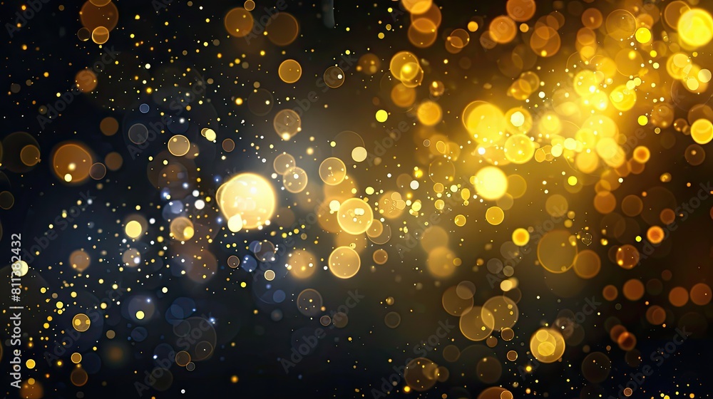 Poster a blurry image of gold and black with many small circles. the circles are of different sizes and are