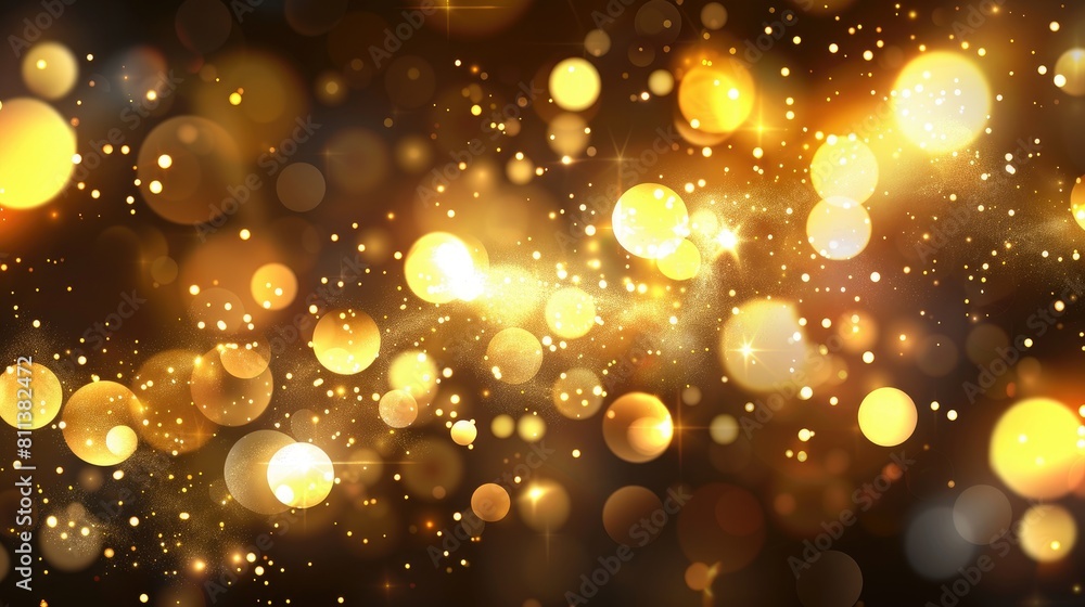Poster a blurry image of gold and black with many small circles. the circles are of different sizes and are