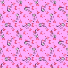 Cartoon seamless cocktails and palms pattern for wrapping paper and fabrics