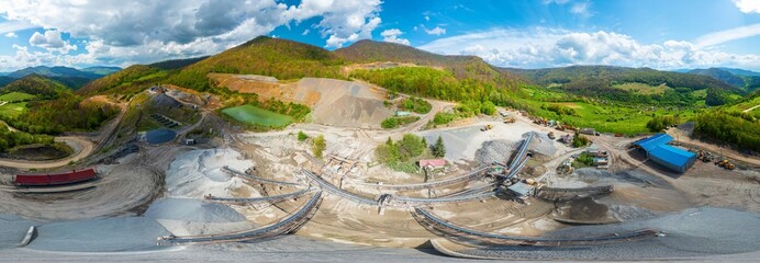Carpathian Mountains of Ukraine, a quarry where granite sandstone is mined for the production of...
