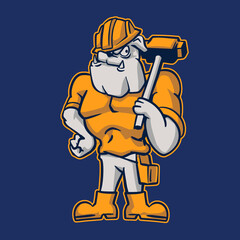 Hammer Bulldog Mascot Construction Cartoon Vector
