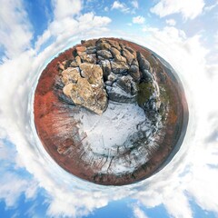 Dovbush rocks in winter in Bubnyshche, Carpathians, Ukraine, Europe. Huge stone giants rise in the snowy transparent beech forest, all-round panoramic views are unique without leaves