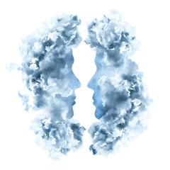 Fototapeta premium Gemini zodiac sign made of clouds. Design element on a white background.
