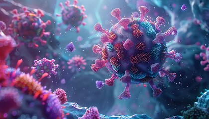 A 3D rendering illustrating the interaction between enzymes and viruses at the molecular level