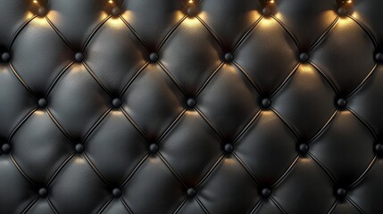 Black leather texture with a diamond pattern and lights on the wall, close up Luxury background for product presentation in the style of a design studio High quality photo