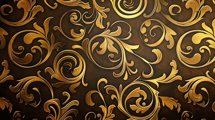 Design an intricate pattern with gold filigree and a dark brown background