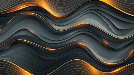 abstract background with black and gold wavy lines, vector illustration, dark grey gradient background, high resolution - obrazy, fototapety, plakaty