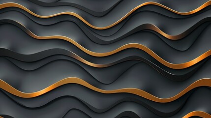 abstract background with black and gold wavy lines, vector illustration, dark grey gradient background, high resolution - obrazy, fototapety, plakaty