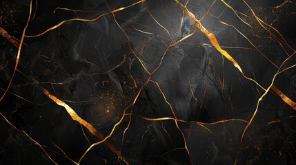 abstract background with golden lines on black marble texture - obrazy, fototapety, plakaty