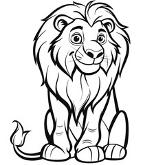 Fototapeta premium Charming cartoon lion with a friendly smile and majestic mane.