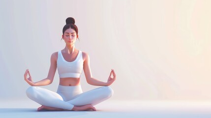 Woman Practicing Yoga in Serene Environment, Celebrating International Yoga Day, Isolated on White Background, 3D Illustration - obrazy, fototapety, plakaty