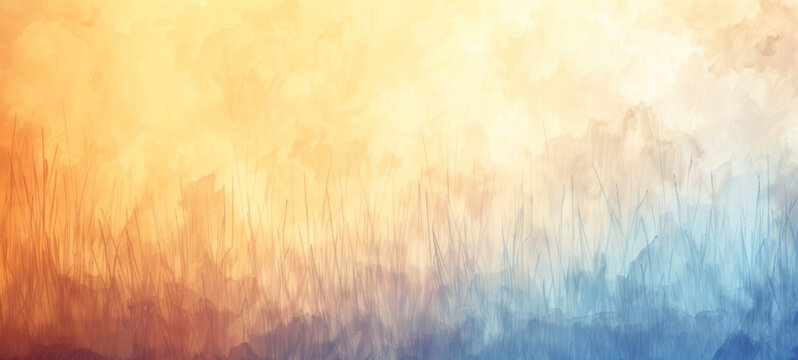 abstract watercolor landscape with warm orange and blue tones
