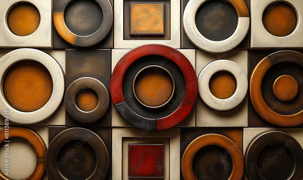 Poster abstract geometric background with rectangles and circles.