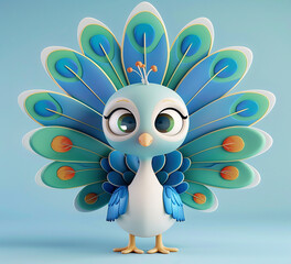 3d cartoon peacock character generative ai