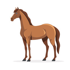 Fototapeta premium Illustration of a brown horse standing on a white background.