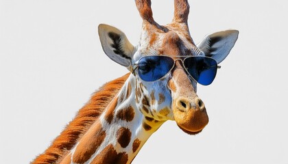 cartoon colorful giraffe with sunglasses no background isolated png