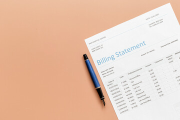 Medical health care billing statement in hospital, top view